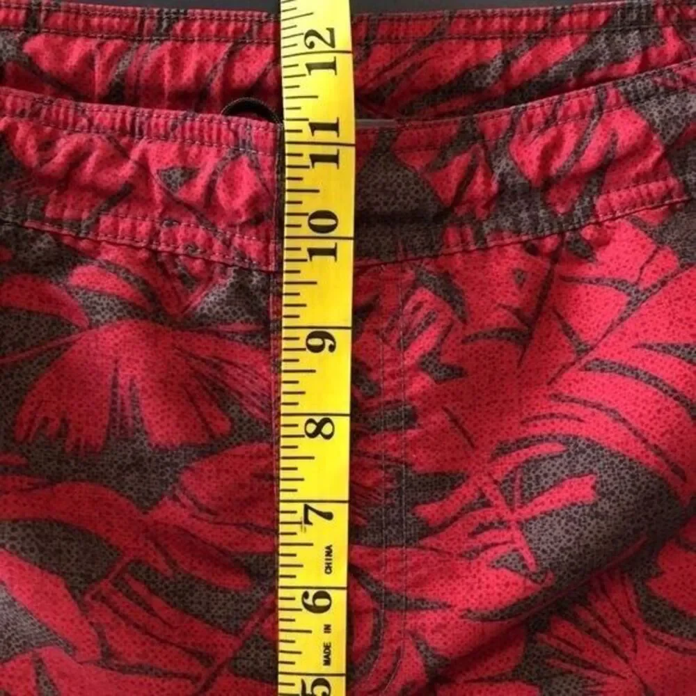 Eddie Bauer Men's‎ Large Red Brown Leaf Print Bathing Suit Swim Trunks Shorts